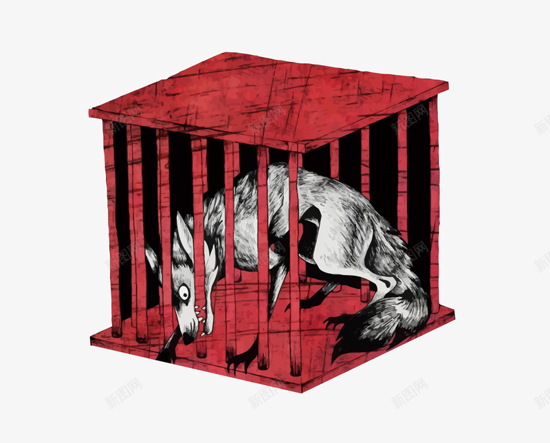 笼子里的狗png免抠素材_88icon https://88icon.com 保护 卡通 手绘 流浪狗 狗 狗肉 笼子 红色