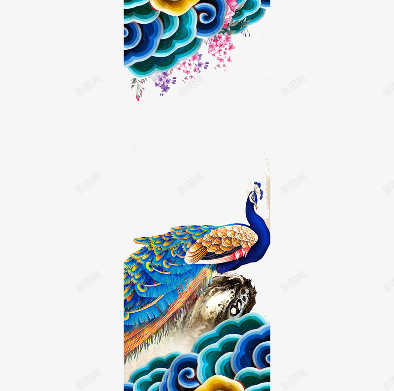 春节海报边框装饰png免抠素材_88icon https://88icon.com 中国风 动物 孔雀 彩色 手绘 春节海报 海报装饰