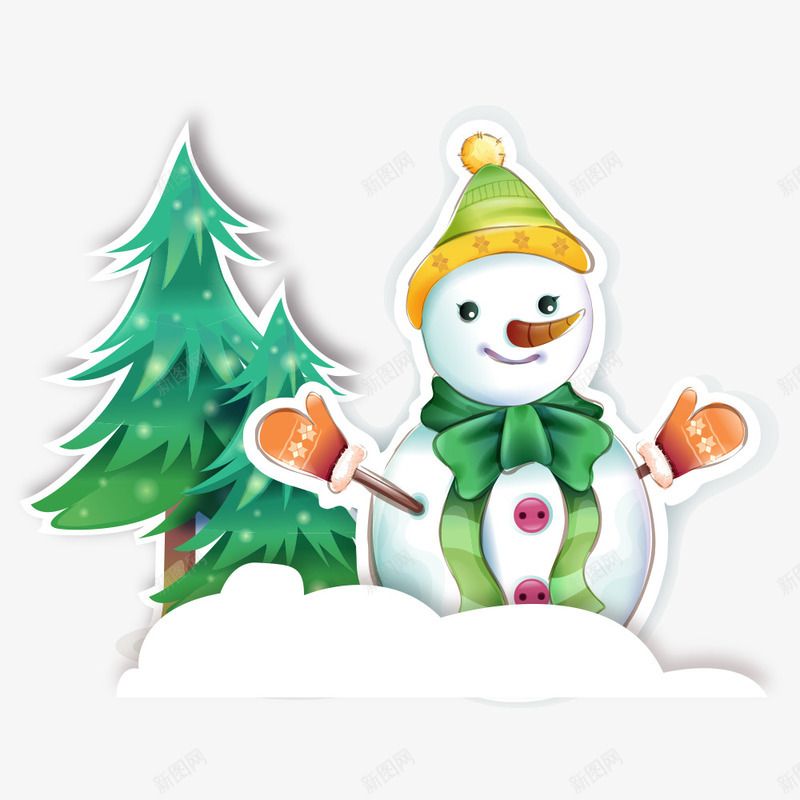 白色雪人和绿树png免抠素材_88icon https://88icon.com 树 白色 绿 雪人和