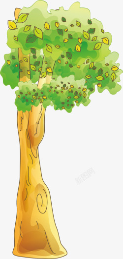 手绘卡通高耸大树插图素材