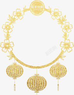 金色中国风灯笼框架素材
