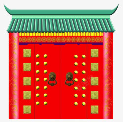 中国传统复古绿瓦大红门素材