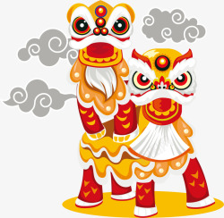 卡通中国风新年舞狮素材