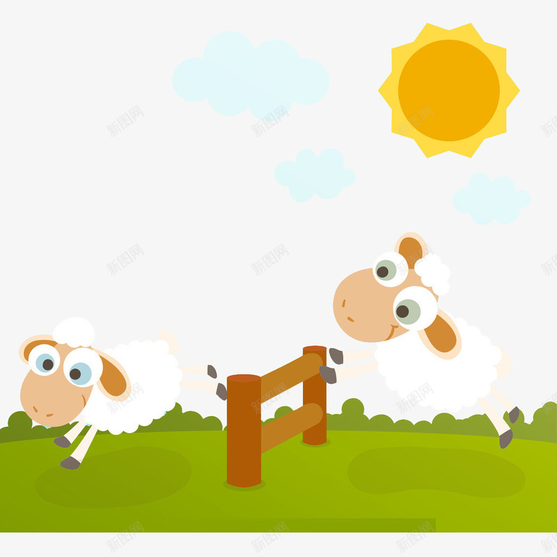 草地上的小羊png免抠素材_88icon https://88icon.com 卡通 太阳 小羊 手绘 绵羊 绿色 草地