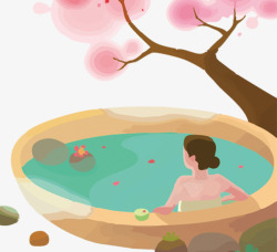 温泉广告樱花日本温泉卡通图案高清图片