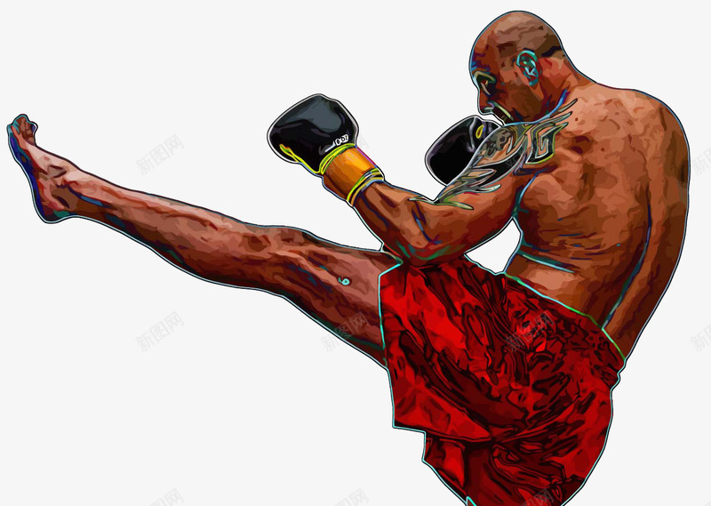 拳击运动员png免抠素材_88icon https://88icon.com 个头 健身 卡通 手绘 打拳 拳击 油彩画 男人 红色 踢腿