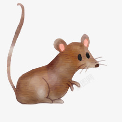 水彩手绘棕色的小老鼠矢量图素材