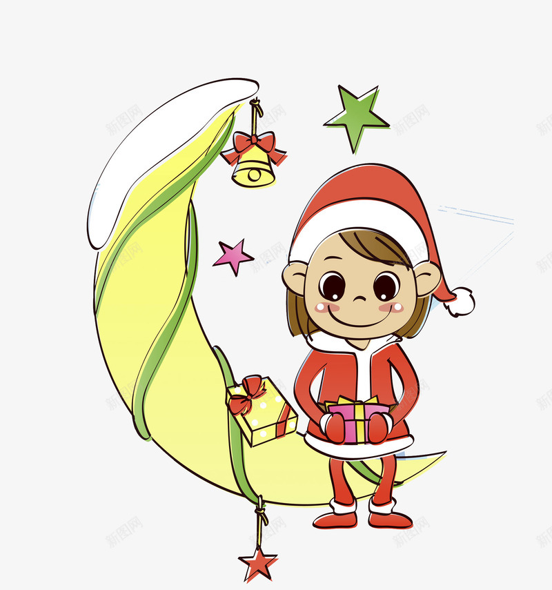 穿着圣诞服的女孩png免抠素材_88icon https://88icon.com 卡通 商务 圣诞服 壁纸 女孩 封面 彩色手绘 插图 月亮