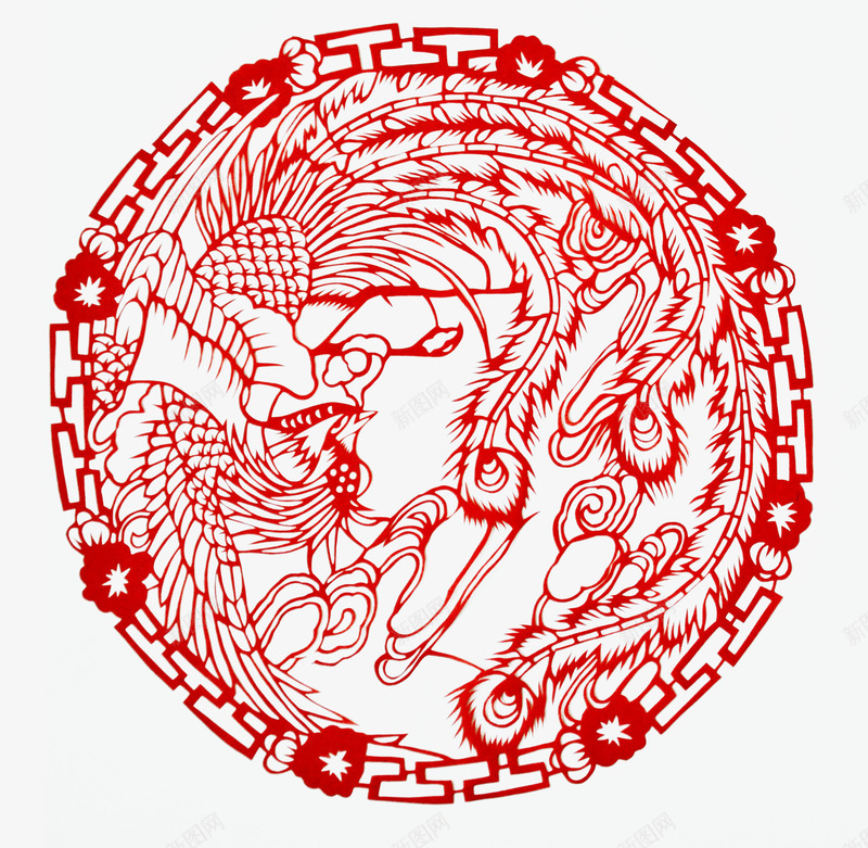 春节红色凤凰剪纸png免抠素材_88icon https://88icon.com 中国风 传统 凤凰纹饰 凤纹 剪纸 布料印花 底纹 窗花 贴纸 飞鸾翔凤剪纸