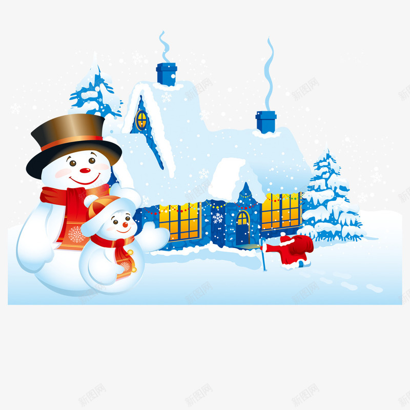 卡通圣诞房子和雪人png免抠素材_88icon https://88icon.com 卡通 圣诞节 房子 雪人