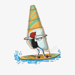 卡通男孩帆船运动电脑插画矢量图素材