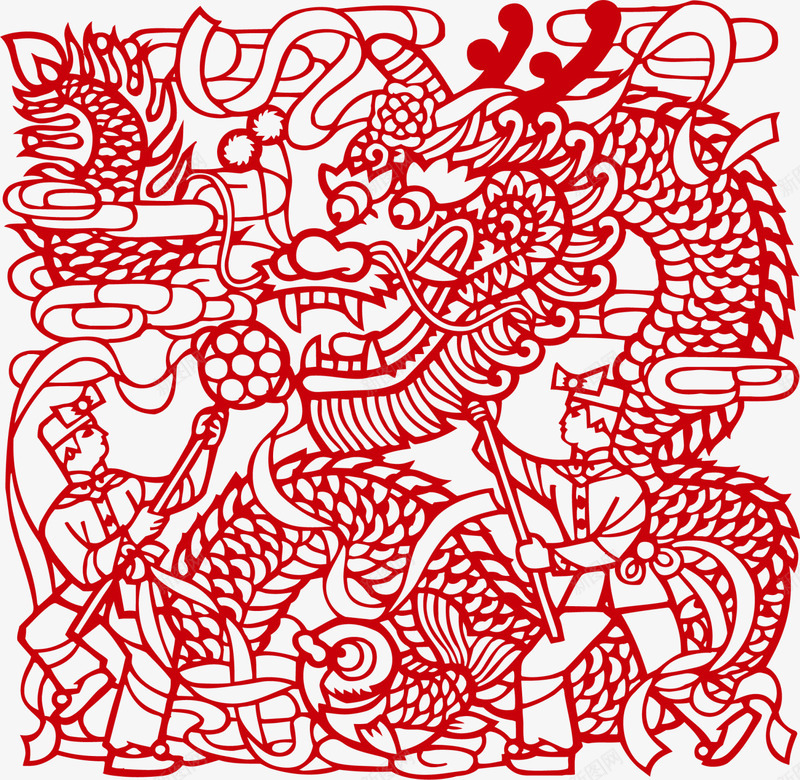 春节红色舞龙剪纸png免抠素材_88icon https://88icon.com 喜庆 新春剪纸 春节剪纸 红色舞龙 舞龙剪纸 舞龙活动