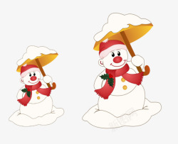 卡通白色遮阳雨伞雪人造型素材