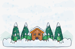 下雪森林冬季森林小屋矢量图高清图片