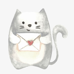 手绘猫咪信封信纸水彩手绘拿着信封的猫咪矢量图高清图片