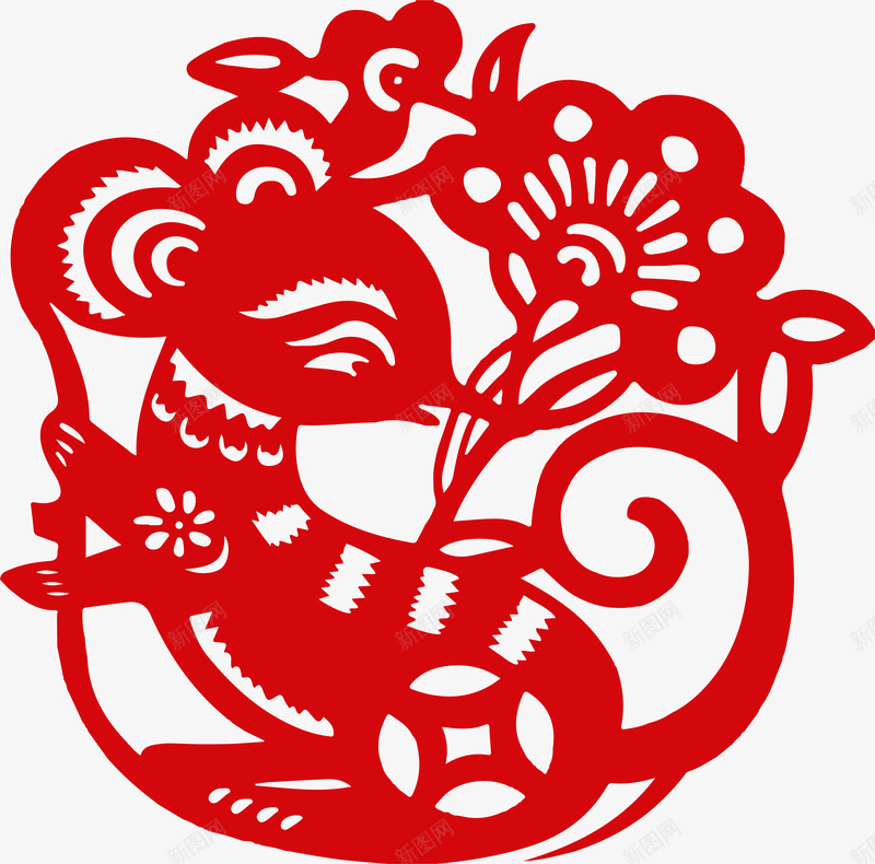 传统红色剪纸窗花老鼠鼠年元素矢量图ai免抠素材_88icon https://88icon.com 中国传统 矢量元素 窗花 红色剪纸 老鼠鼠年 矢量图