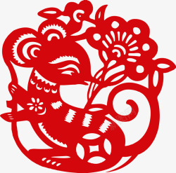 中国传统剪纸传统红色剪纸窗花老鼠鼠年元素矢量图高清图片