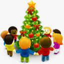圣诞快乐圣诞树小孩围圈圈图标图标