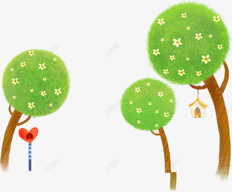 手绘绿色环保大树花朵png免抠素材_88icon https://88icon.com 大树 环保 绿色 花朵