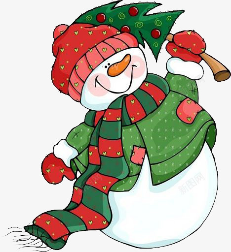 卡通手绘举着圣诞树的雪人png免抠素材_88icon https://88icon.com 圣诞树 手绘 红色 绿色 雪人