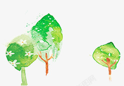 手绘水彩卡通绿色大树装饰素材