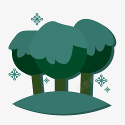 立体大树雪花覆盖手绘绿色卡通树素材