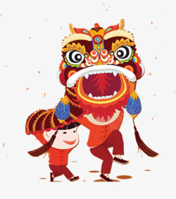 春节卡通舞狮子主题素材