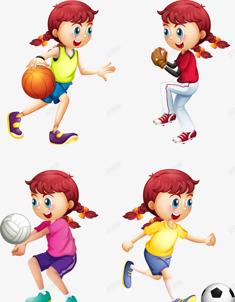 手绘卡通女运动员png免抠素材_88icon https://88icon.com 卡通 女生 手绘 打排球 打篮球 棒球 运动员