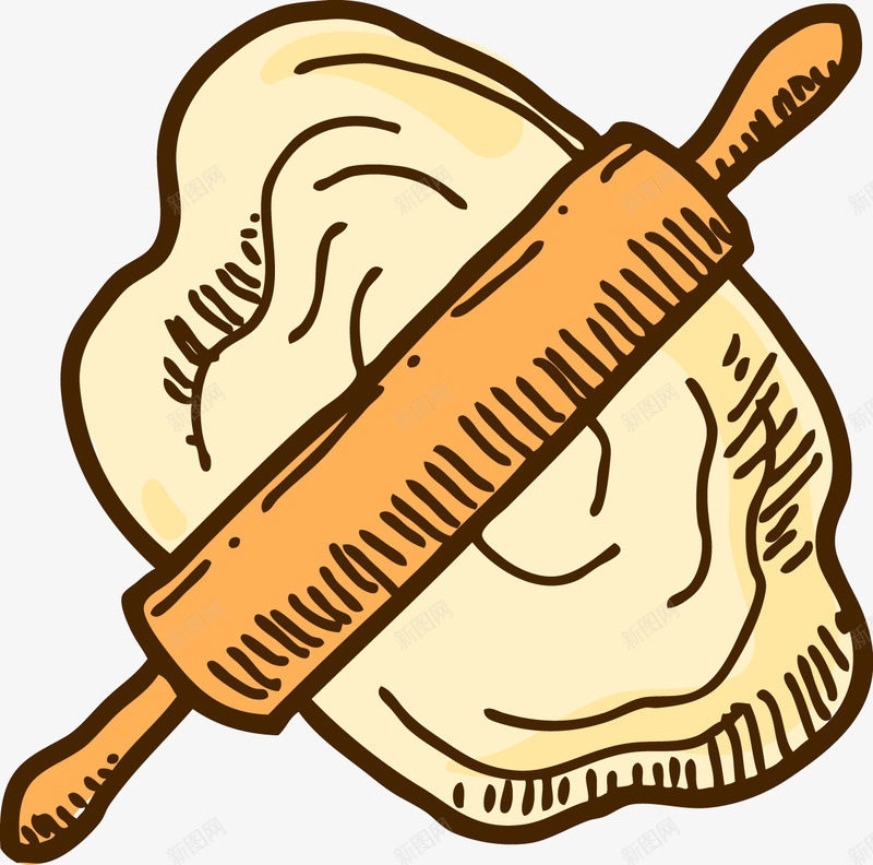 擀面杖擀面png免抠素材_88icon https://88icon.com 一把 卡通 手绘 擀面杖 木质 简图 面团 黄色