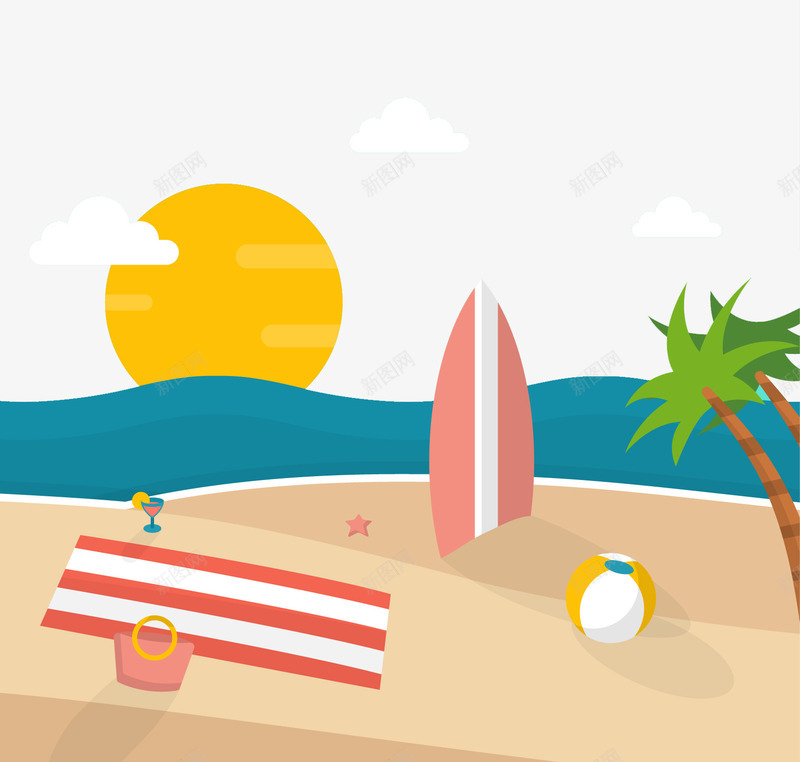 海边度假夏季海滩元素矢量图eps免抠素材_88icon https://88icon.com 夏季 夏季海滩 度假 海滩素材 海边素材 矢量图