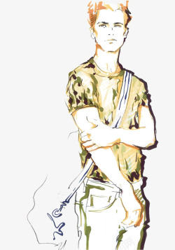 水彩男人素材