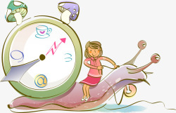 手绘卡通女生蜗牛素材