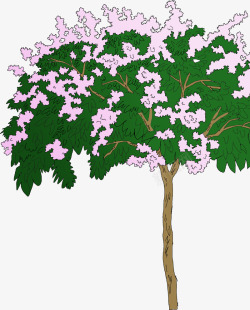 手绘创意扁平开花的大树素材