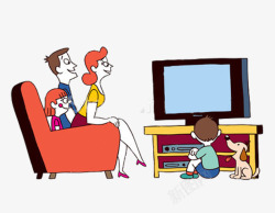 卡通一家人看电视素材