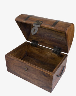 棕色空的带锁的复古木盒实物素材