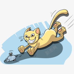 卡通手绘可爱小猫追机器老鼠素材