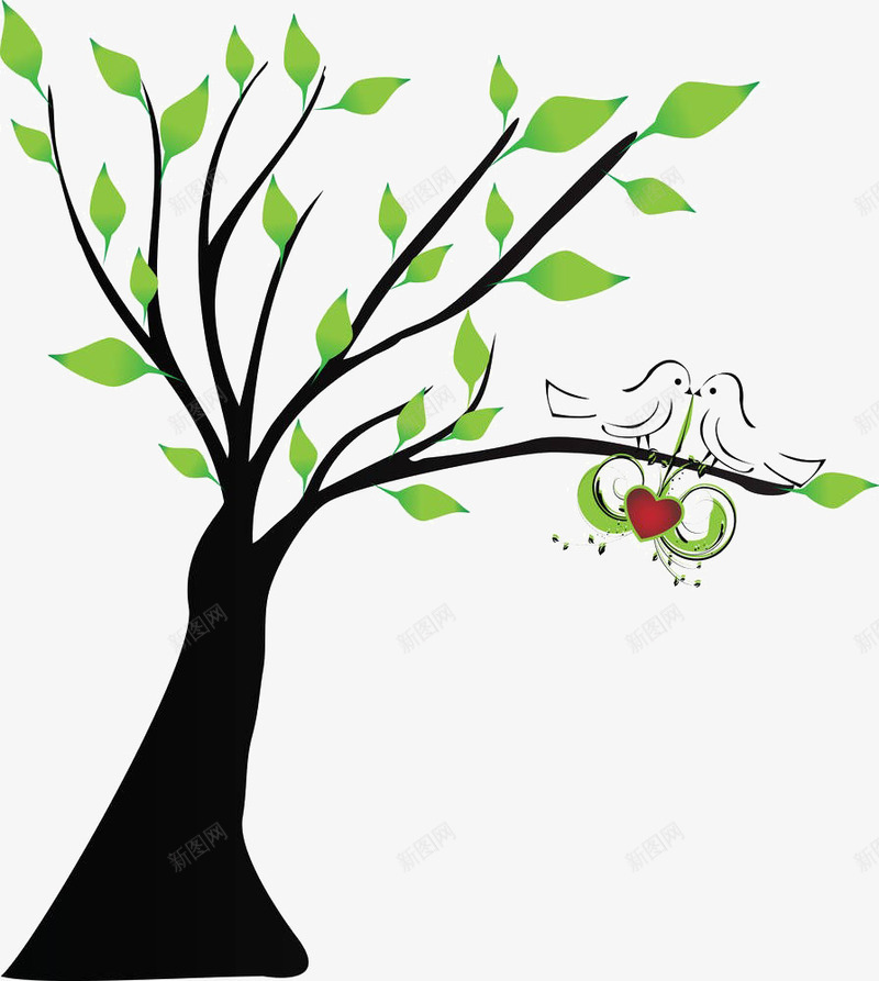 卡通树上的鸟png免抠素材_88icon https://88icon.com 卡通 大树 树上的鸟 爱心