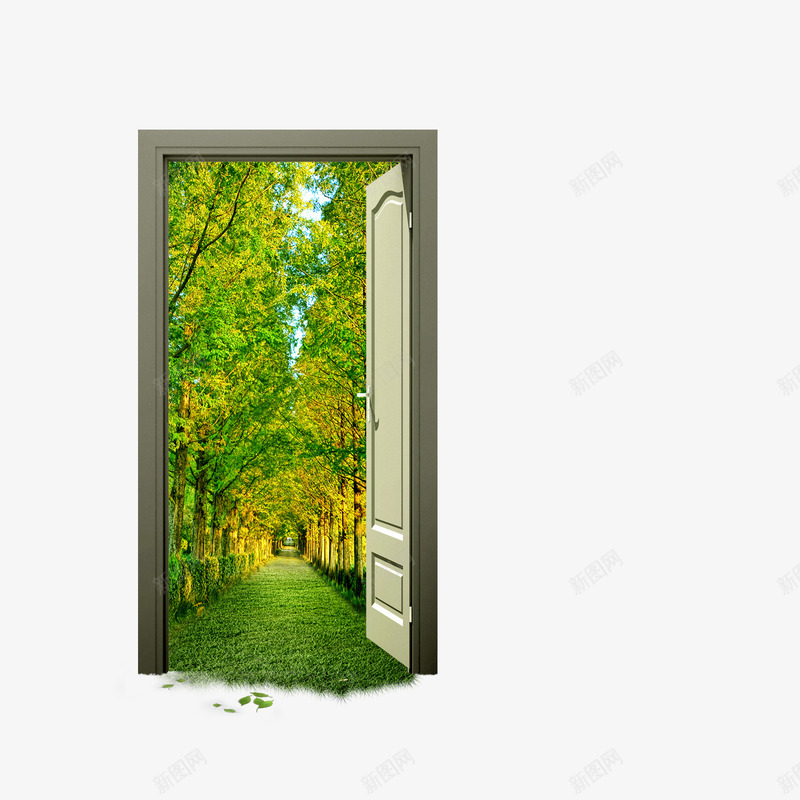 打开的门psd免抠素材_88icon https://88icon.com 打开 植物 绿色 门