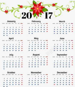 花卉2017年日历矢量图素材