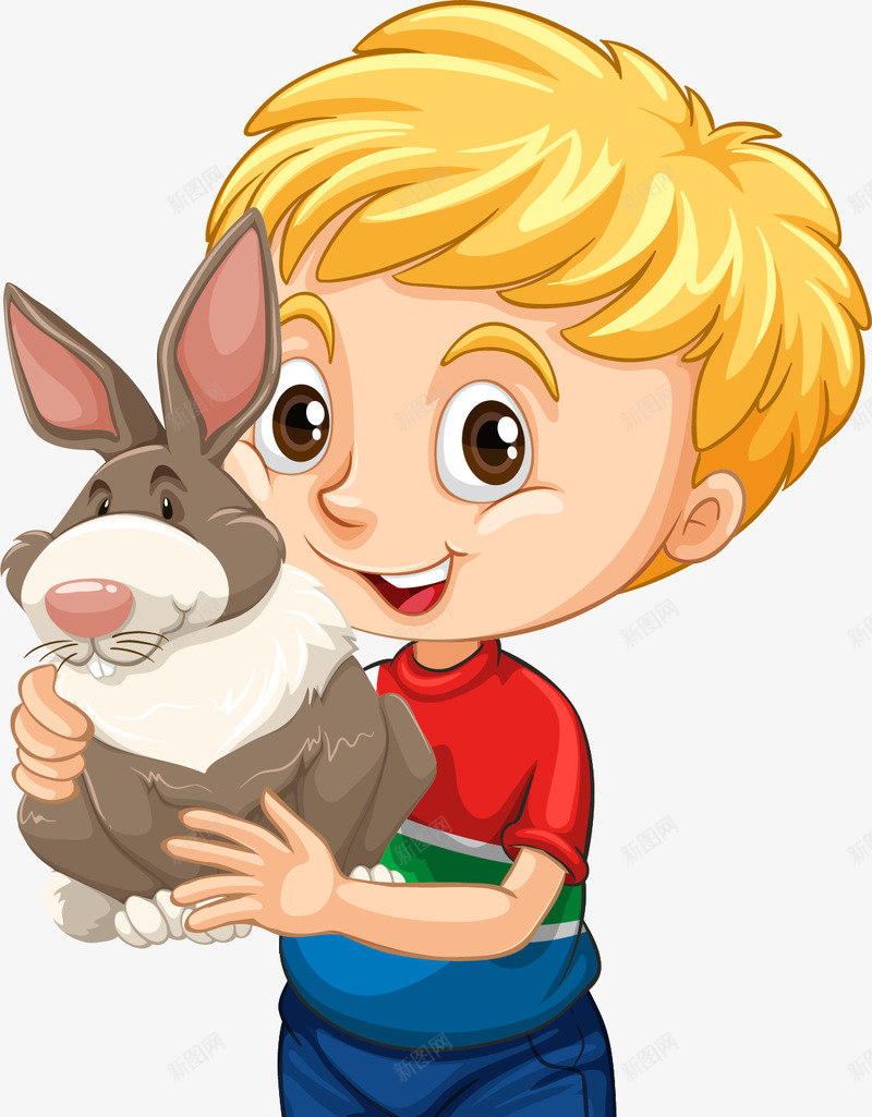 金发男孩和宠物兔png免抠素材_88icon https://88icon.com 人与宠物 卡通兔子 宠物兔 小孩 小朋友 男孩 金发男孩