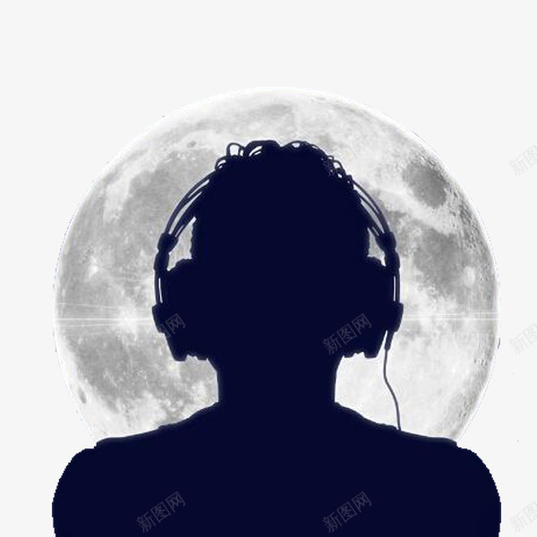月光下的男人png免抠素材_88icon https://88icon.com 卡通 带耳机的人 手绘 月球 白色 耳机 艺术 身影 黑色