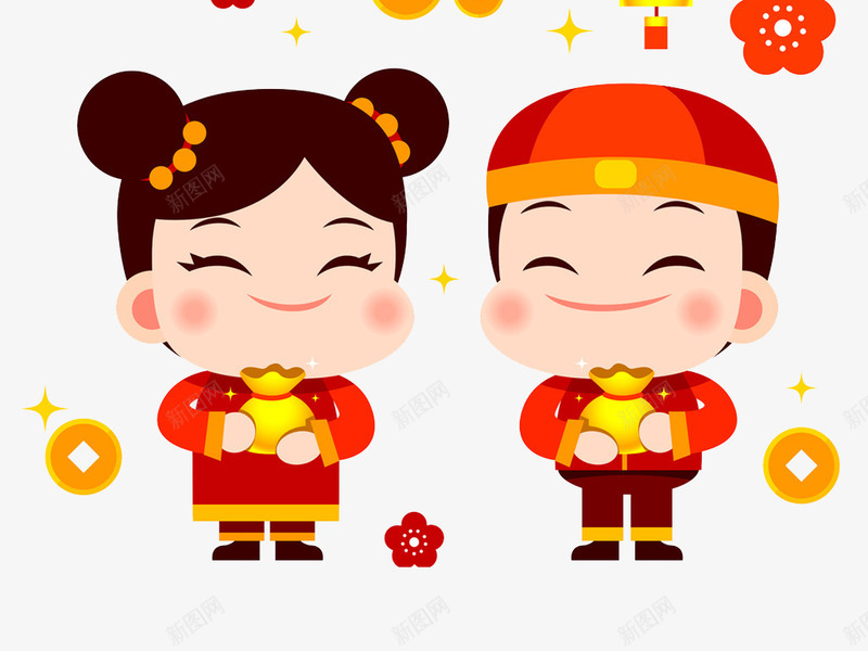 中国风童男童女喜庆海报png_88icon https://88icon.com 中国风 儿童 卡通 卡通小年 喜庆 小年 童年童女 红色 过年 鞭炮