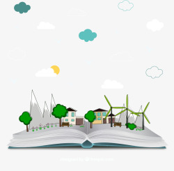 书本中的绿色城市插画素材