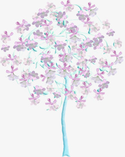 手绘紫色开花树素材
