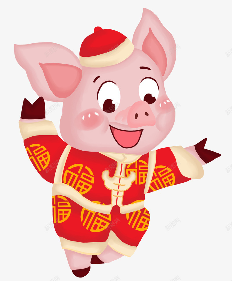 2019猪年春节拜年png免抠素材_88icon https://88icon.com 2019猪年 卡通猪 小红帽 手绘猪 新衣 福到