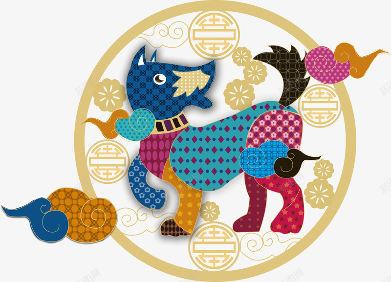 多彩中国风狗年剪纸png免抠素材_88icon https://88icon.com 2018 新年 新春 春节 狗年剪纸 过年