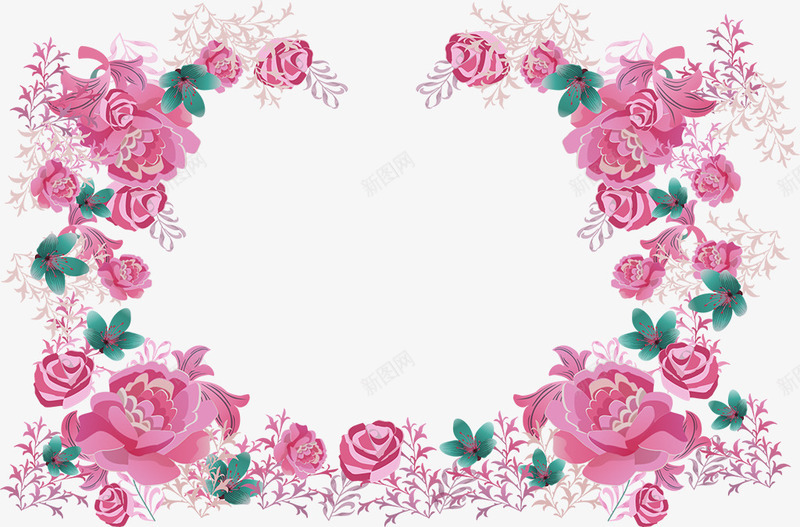 粉色花朵花环边框png免抠素材_88icon https://88icon.com 粉色 花朵 花环 设计 边框