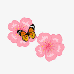 手绘粉色花朵蝴蝶素材