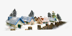 冬季雪景村庄房屋素材