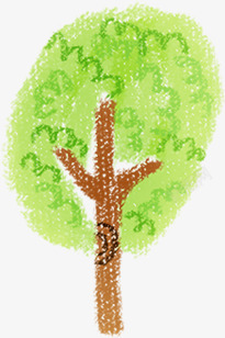 手绘绿色创意插画大树素材